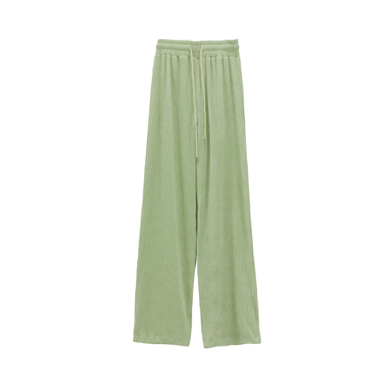 spring new tied casual pants loose straight drawstring velvet corduroy warm stylish Korean sweatpants