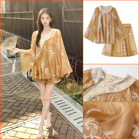 2025 new Chinese-style misty rain into Jiangnan lazy wind loose embroidery national style casual fashion suit N3008