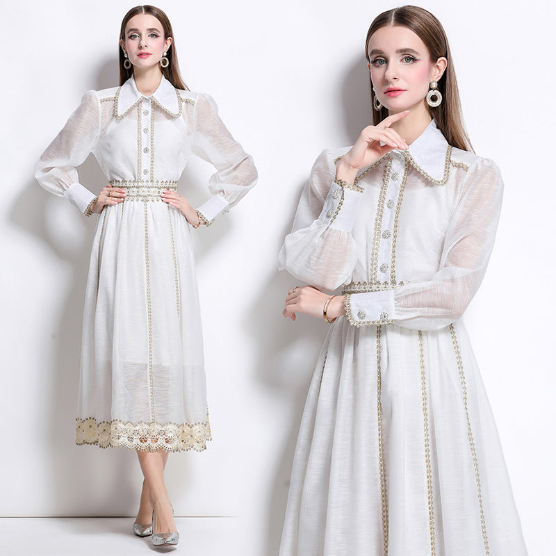 Age-reducing shirt set 2-piece  spring and autumn women's clothing retro embroidered loose shirt high waist skirt dress