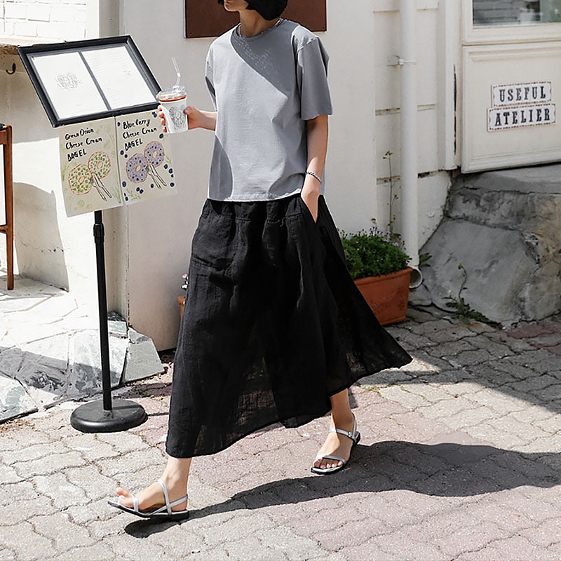 Casual cotton and linen literary and artistic fan linen culottes design sense niche new Chinese zen skirt fake two-piece trouser skirt