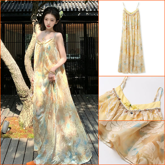 New Chinese light luxury fashion design tube top skirt 2025 summer new national style printing versatile suspender skirt N3077