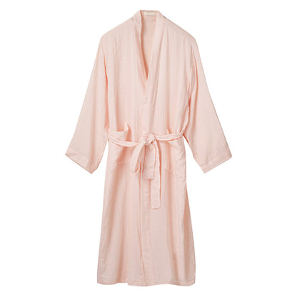 New solid color Japanese nightgown cotton yarn pajamas cardigan strap-up long-sleeved bathrobe women's loungewear loose long women's