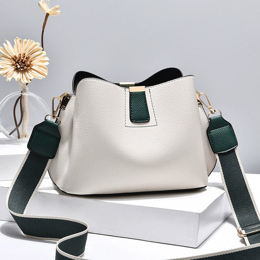 Three-layer small square bag  new black wide shoulder strap messenger bag women's leather spring fashion casual women's bag single shoulder