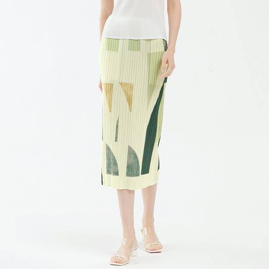 Printed pleated skirt summer new geometric design straight pleated skirt femininity hip skirt