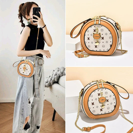 This year's popular round bag women's fashion printed chain small bag small oblique span shoulder bag trendy fashion temperament women's bag