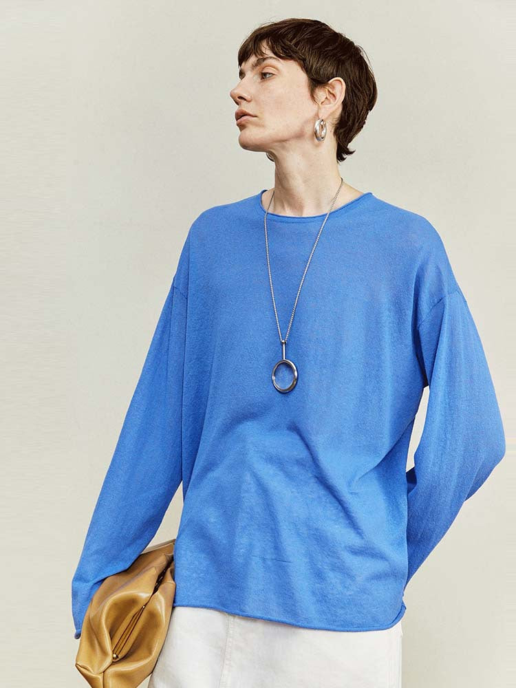 Siyuan, light and thin linen cotton, breathable, comfortable, hazy and transparent, sun protection, air feeling knitted long-sleeved blouse 8905