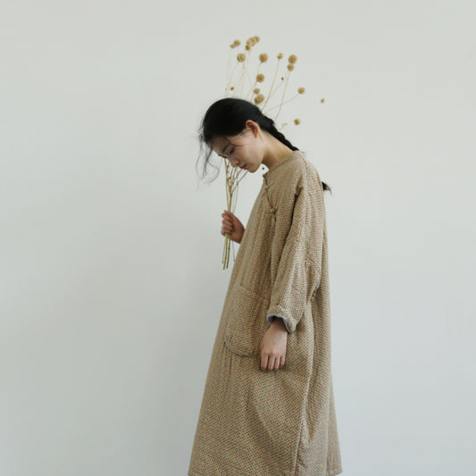 winter literary and artistic diagonal placket loose silhouette thickened robe personalized large pocket cotton-padded improved cheongsam L24264