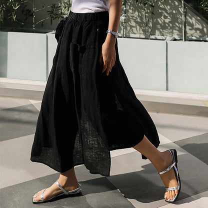 Casual cotton and linen literary and artistic fan linen culottes design sense niche new Chinese zen skirt fake two-piece trouser skirt