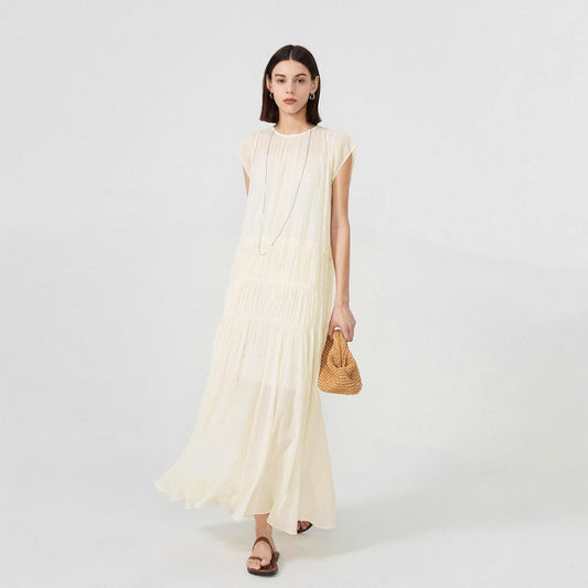 Siyuan, air feeling, heavy industry picking up bark wrinkle dress, slightly transparent wrinkle texture gentle fairy long dress 7501
