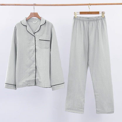 New Internet celebrity pure cotton contrasting polka dot couple pajamas set Korean version of simple high-end lapel long-sleeved cardigan