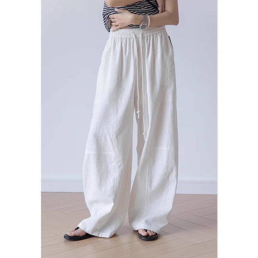 Siyuan, linen cut high waist drape curved floor-mopping trousers summer new casual loose straight pants women's 8935