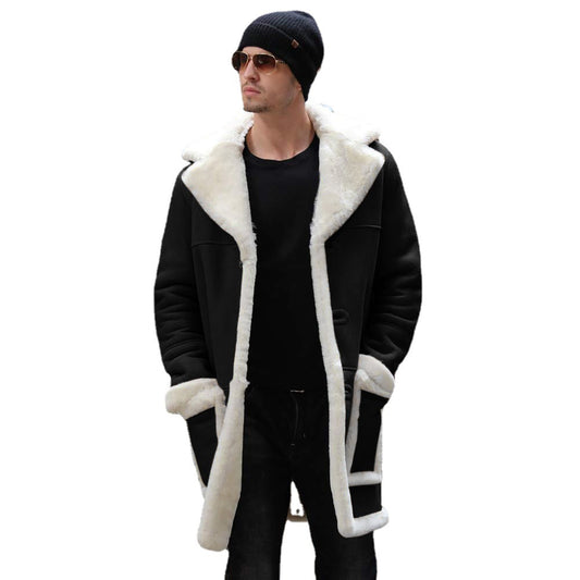 2025 Hot trade new men's winter velvet warm fashion lapel New men's clothing medium and long coat ST1187