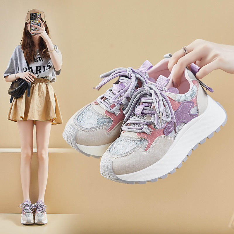 2025  ins Korean version of the new dad shoes girl  summer student running sports leisure mesh breathability increase BN016