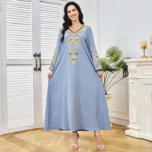 Middle East Dubai Hot Trade Fashion Summer New Muslim Embroidered Dress Arabian Women's Evening Dress