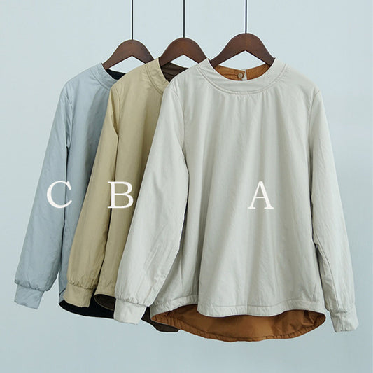 simple and light sports padded top, casual and literary two-wear loose pullover cotton coat W24389