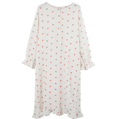 Gentle and lazy  ins style, new cotton crepe long dress, sweet girl loose simple pajama dress