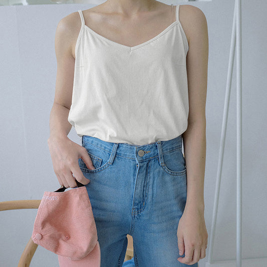 Summer v-neck vest, cotton and linen niche, breathable, comfortable and loose, sleeveless suspenders, versatile inner top, Korean version of women's clothing