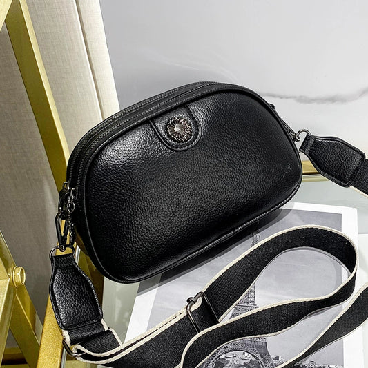 Bag women's 2022 new trendy and fashionable double-layer soft leather women's bag small bag single shoulder broadband casual messenger bag