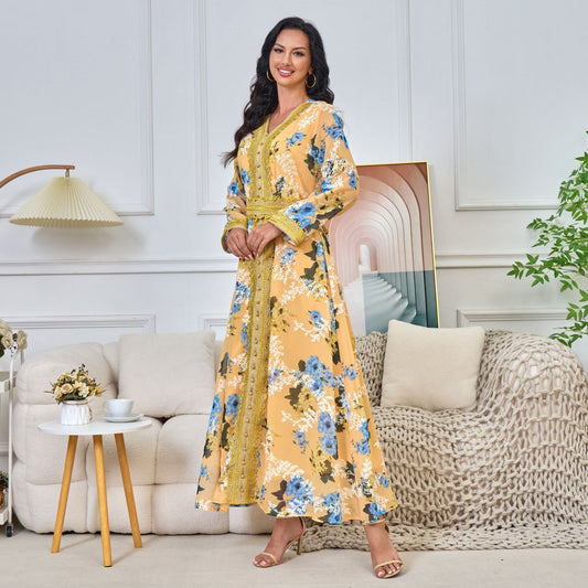 MT125 Middle Eastern color embroidery print elegant retro explosion dress, party gorgeous Muslim women's robe