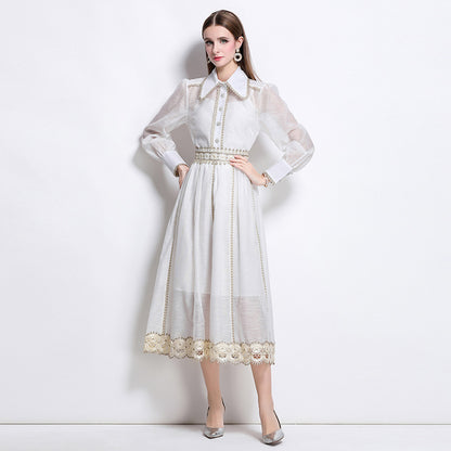 Age-reducing shirt set 2-piece  spring and autumn women's clothing retro embroidered loose shirt high waist skirt dress