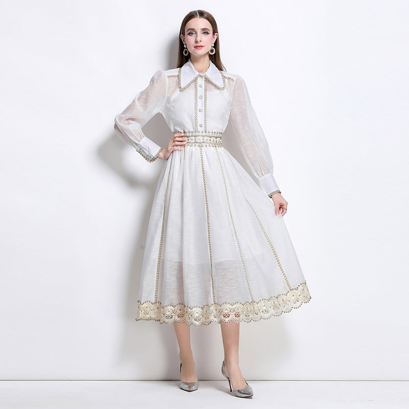 Age-reducing shirt set 2-piece  spring and autumn women's clothing retro embroidered loose shirt high waist skirt dress
