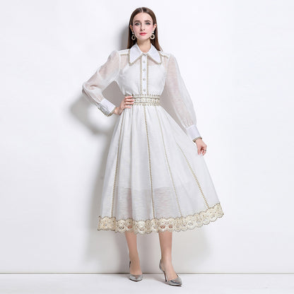 Age-reducing shirt set 2-piece  spring and autumn women's clothing retro embroidered loose shirt high waist skirt dress