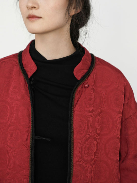 Chinese style reunion jacquard silk stand-up collar thickened cotton-padded clothes, retro luster two-wear cotton clothes M24418