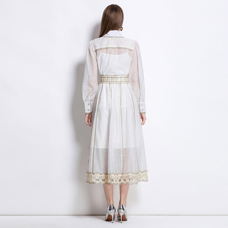 Age-reducing shirt set 2-piece  spring and autumn women's clothing retro embroidered loose shirt high waist skirt dress