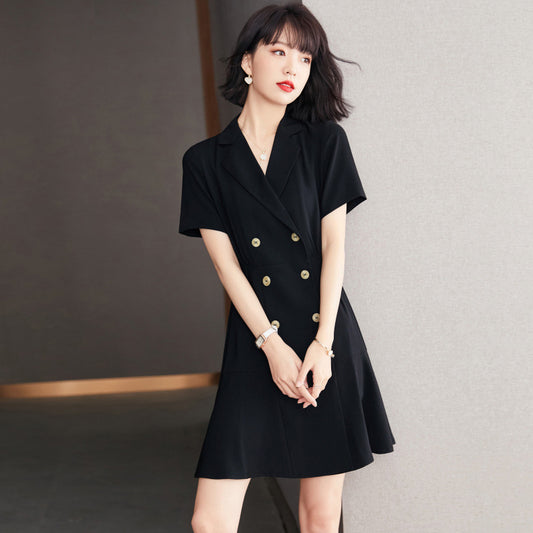 2025 Hepburn style little black dress women's spring and summer new waist thin professional skirt temperament light and familiar style suit dress