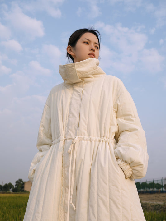 casual literary turtleneck plus long cotton-padded coat, winter warm rate thickened cotton-padded trench coat M24364