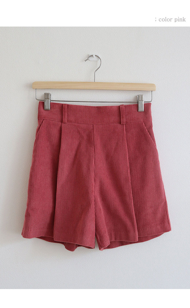 spring new versatile casual corduroy shorts elastic high waist dopamine single item short Korean pants