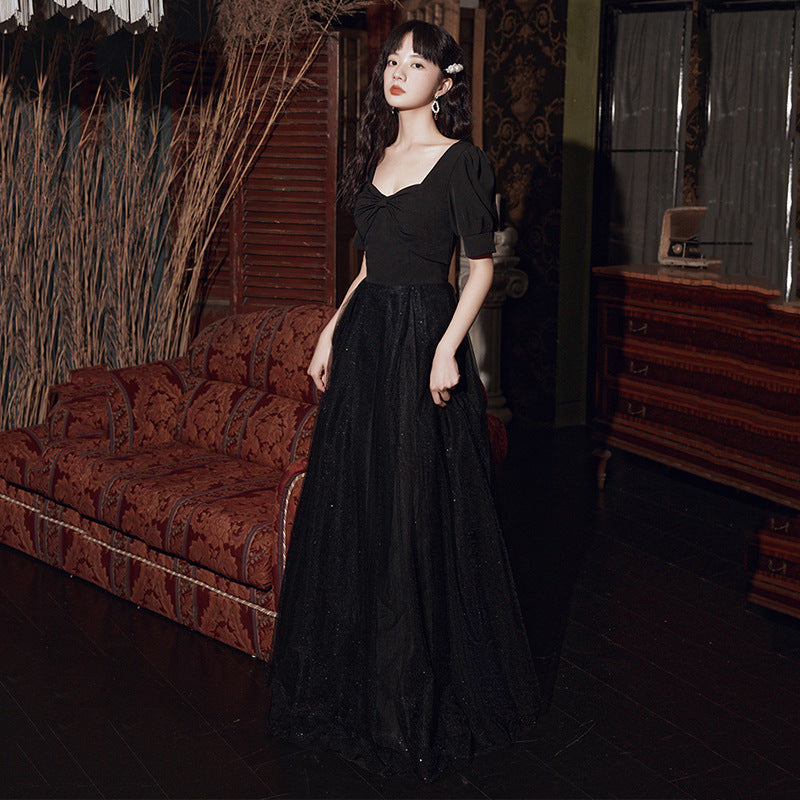 Black evening dress skirt  new art exam  dress long and thin graduation host chorus performance suit