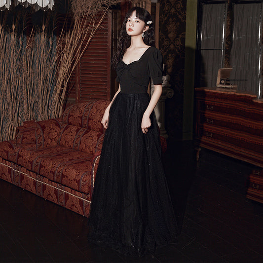 Black evening dress skirt  new art exam  dress long and thin graduation host chorus performance suit