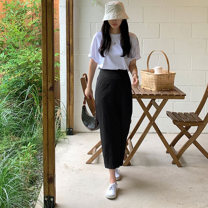 Korean version hip skirt summer new side split design straight skirt tube skirt versatile medium and long one-step skirt