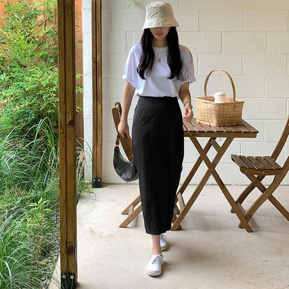 Korean version hip skirt summer new side split design straight skirt tube skirt versatile medium and long one-step skirt