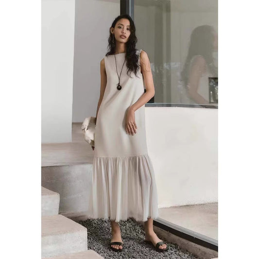 Siyuan,  layering, loose splicing hem tearing edge design dress, loose and thin long dress 7776