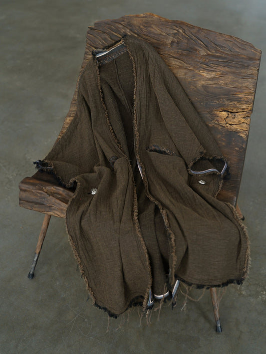 niche retro colored gravel shawl long coat, retro rough edge old casual long cardigan S24308