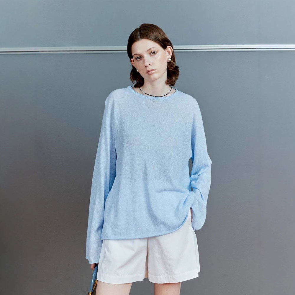 Siyuan, light and thin linen cotton, breathable, comfortable, hazy and transparent, sun protection, air feeling knitted long-sleeved blouse 8905