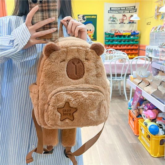SIXSR 2025 popular New Kapibara Plush Backpack Cute Cartoon Capybara Bag Fluffy Backpack Student School Bag Small Bag