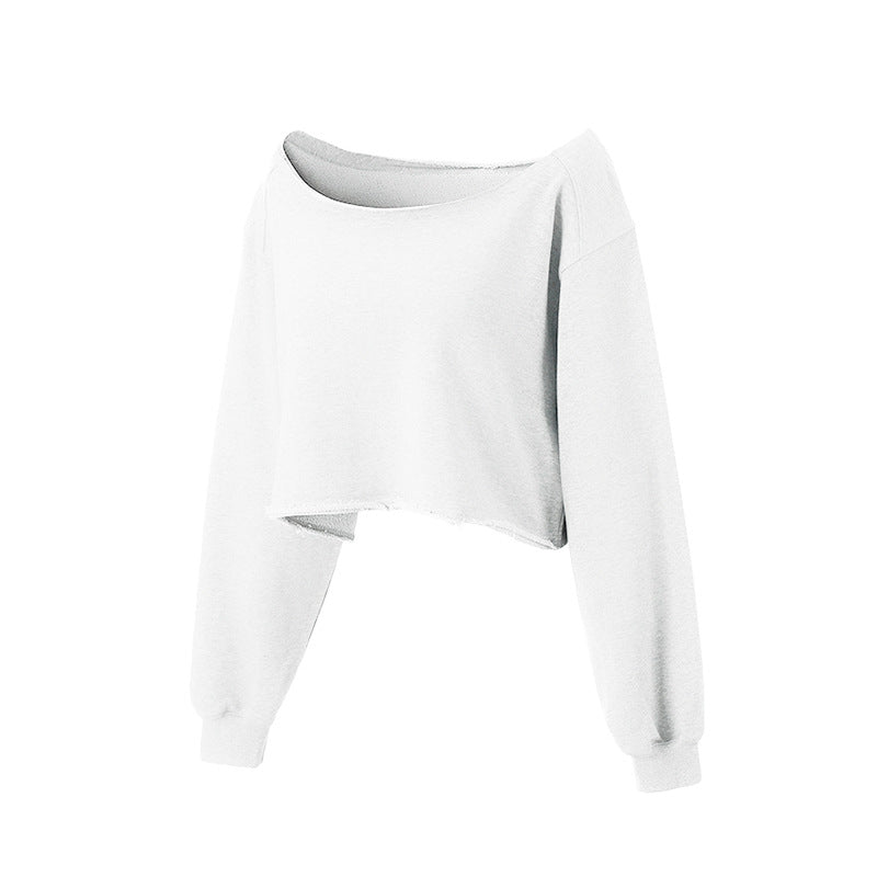 Sports slanted shoulder sweater spring and autumn new casual yoga clothes one-word collar short loose blouse long-sleeved dance top