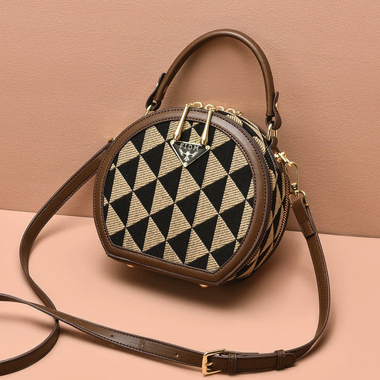 new trendy fashion small round bag checkerboard portable shoulder bag small bag Popular versatile fashion messenger bag