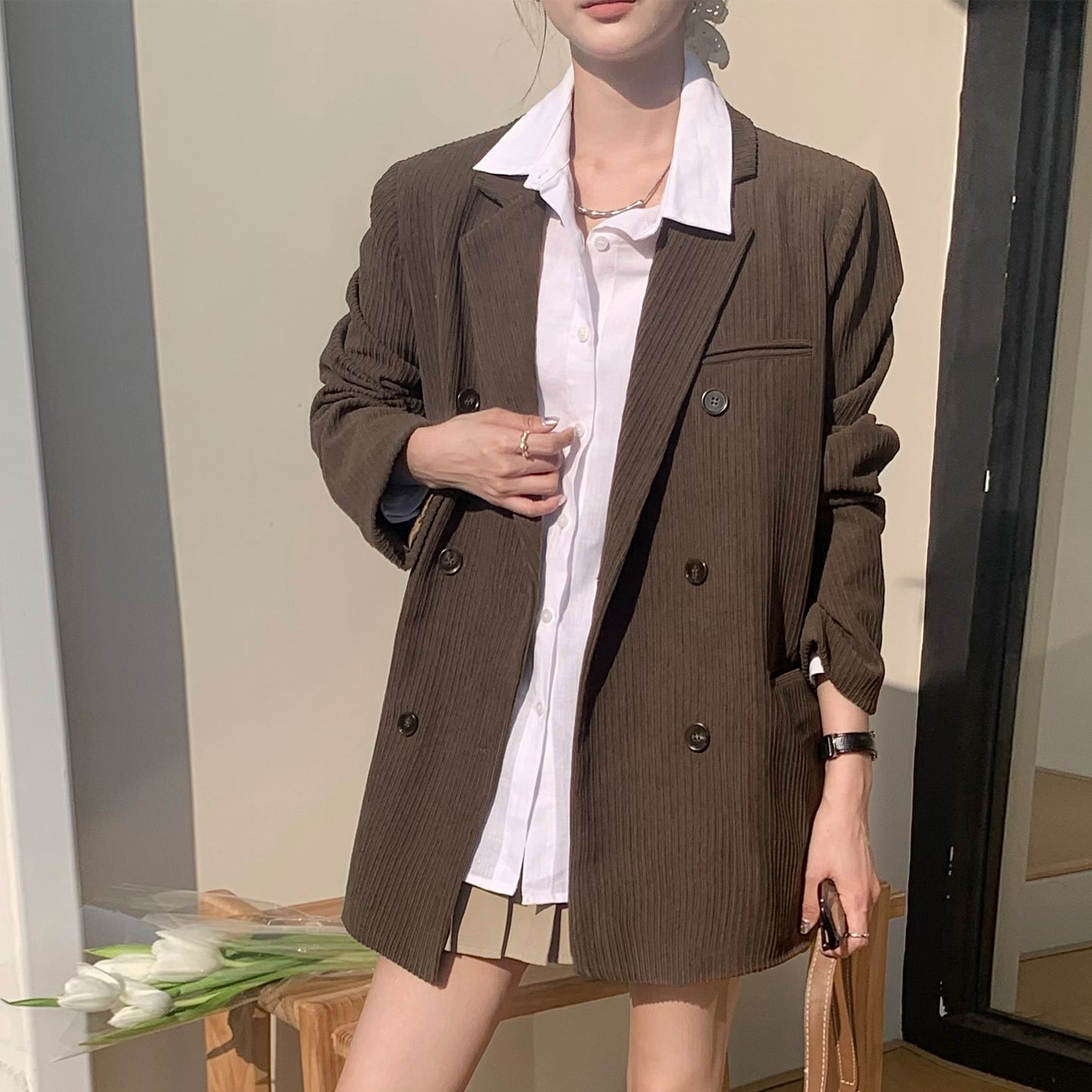 Spring New Maillard Corduroy Suit Jacket Retro Temperament Muse Fan Premium Sense Thickened Padded Suit
