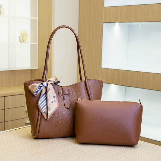 2025 Hot trade bag New tote bag Large capacity commuter bag Women's shoulder bag Lychee pattern versatile bucket bag Mother bag