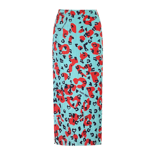 Spring thick skirt new printing high waist medium and long temperament pleated casual skirt women's a-shaped skirt spring