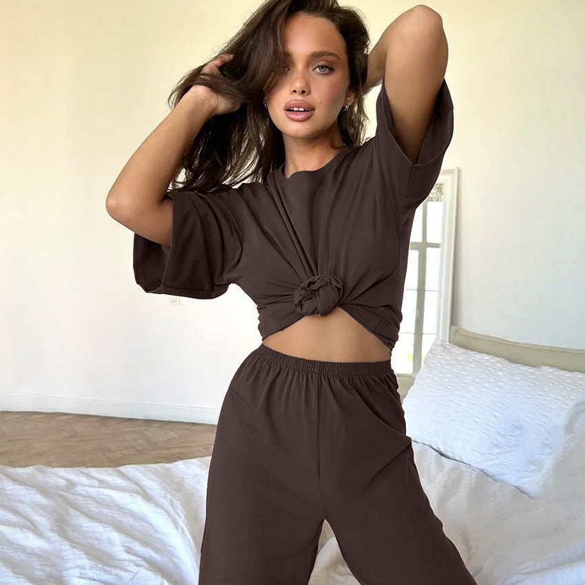 SIXSR 2025 Cross-border  new knitted five-quarter-sleeved tops, trousers, pajamas, women's summer comfortable and casual can be worn outside loungewear