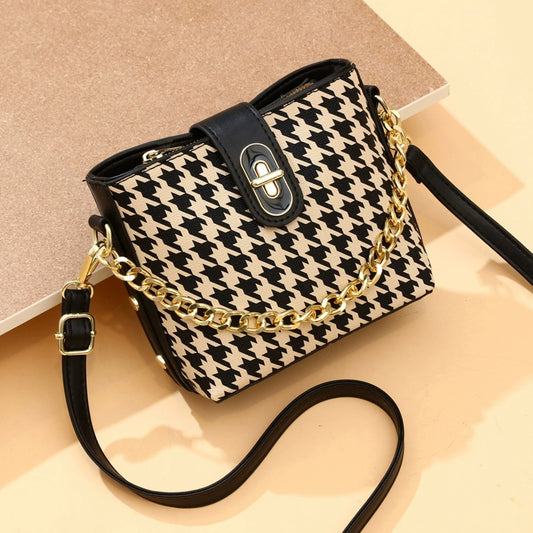 Women's bag  new trendy fashion bucket bag women's trendy niche design thousand bird grid shoulder messenger bag