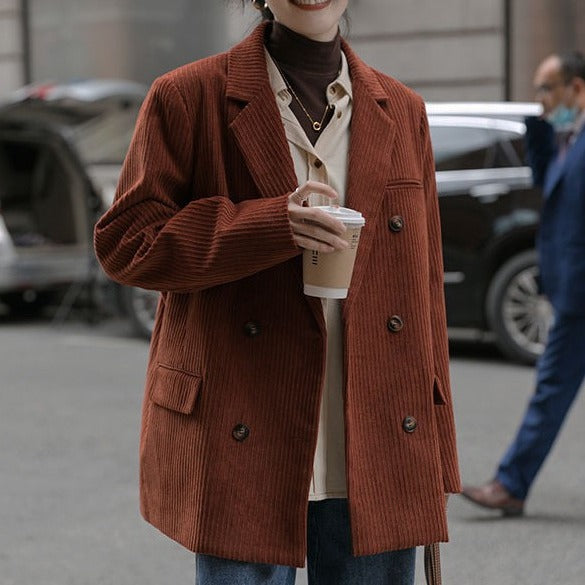 Spring New Maillard Corduroy Suit Jacket Retro Temperament Muse Fan Premium Sense Thickened Padded Suit