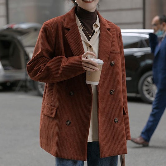 Spring New Maillard Corduroy Suit Jacket Retro Temperament Muse Fan Premium Sense Thickened Padded Suit