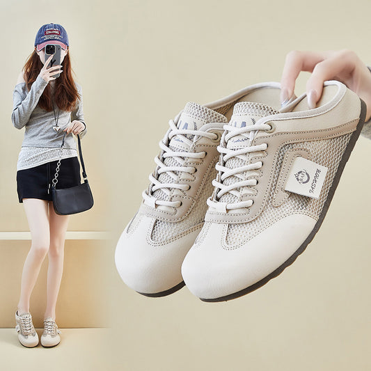 2025  summer little white shoes new Korean version ins women's mesh breathable heightening half-support board shoes casual shoes ZY8588