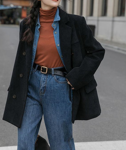 Spring New Maillard Corduroy Suit Jacket Retro Temperament Muse Fan Premium Sense Thickened Padded Suit